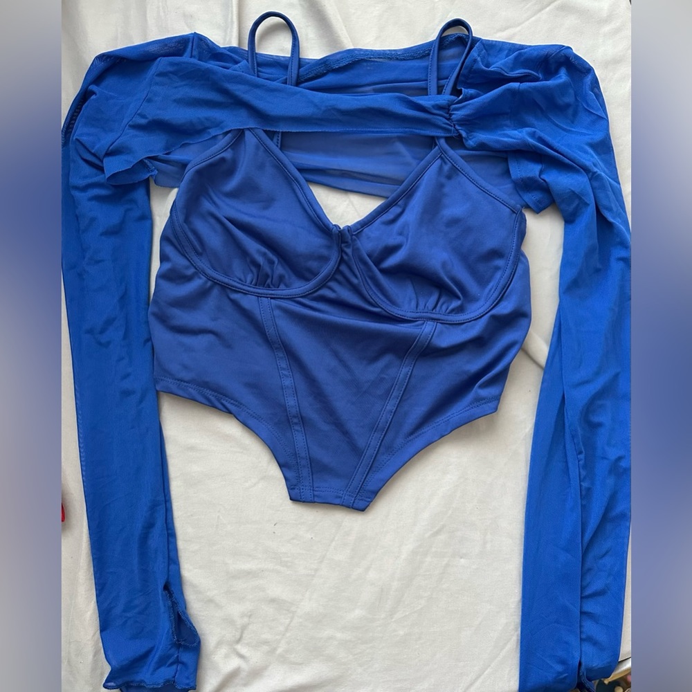 Royal Blue Corset Tank W/ Sheer Cardigan